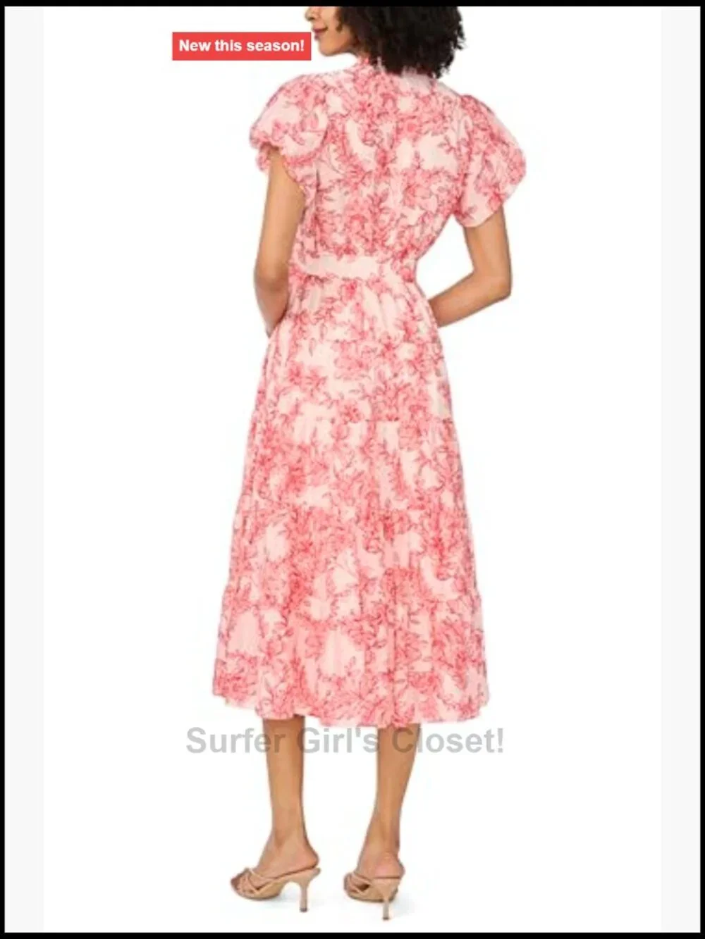 Floral Notch Neck Short Sleeve Midi Dress 100% Rayon